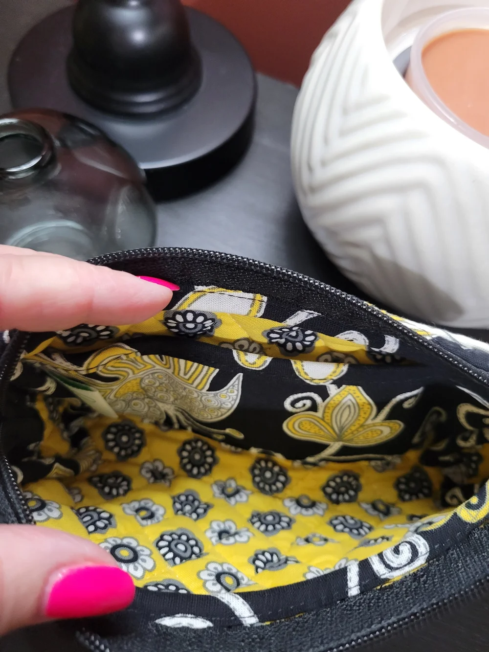 Vera Bradley Yellow Bird cosmetic, Wristlet, and Brush and pencil case trio
